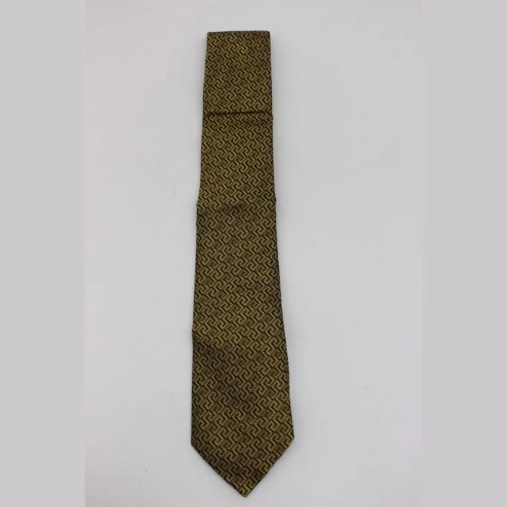 $250 Versace Medusa 100% Silk Tie - Gold/Black Greek Key Pattern - NWOT